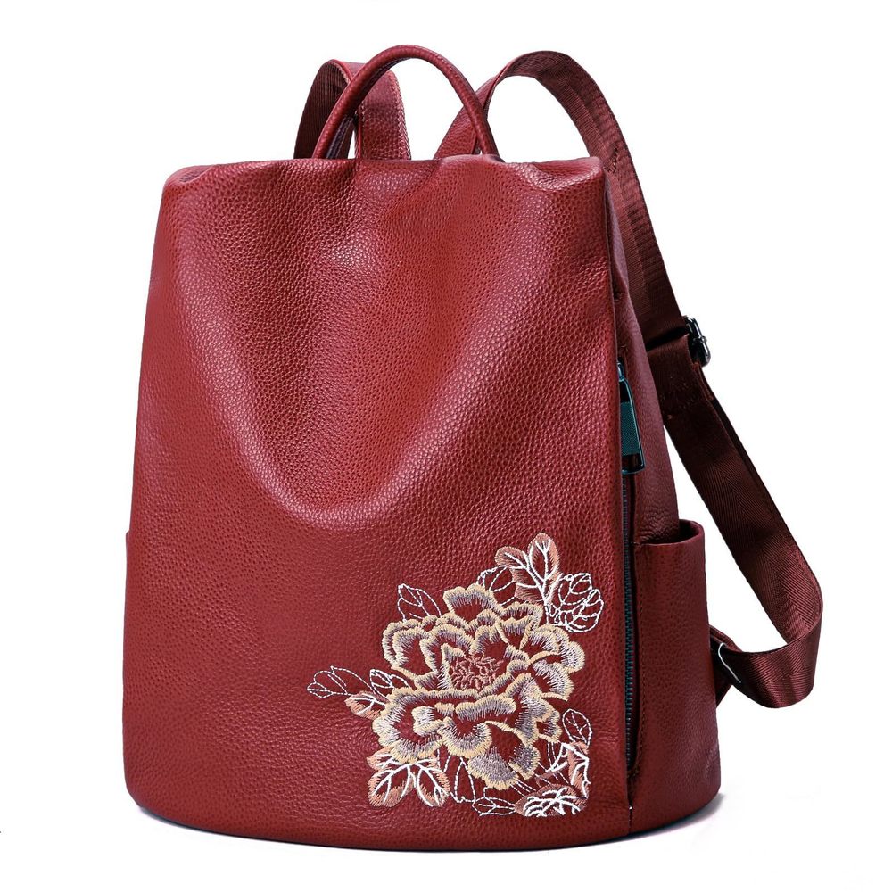 Genuine Leather Backpack Elegant Floral Desner Purse - XD